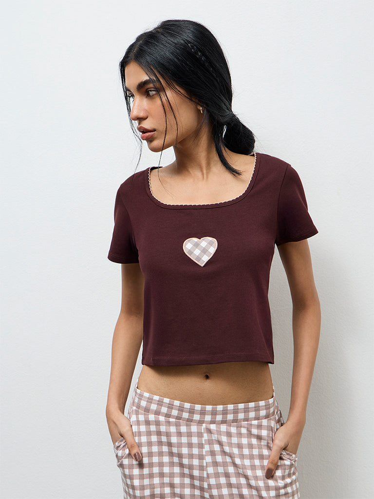 Superstar Dark Brown Embroidered Cotton-Blend T-Shirt