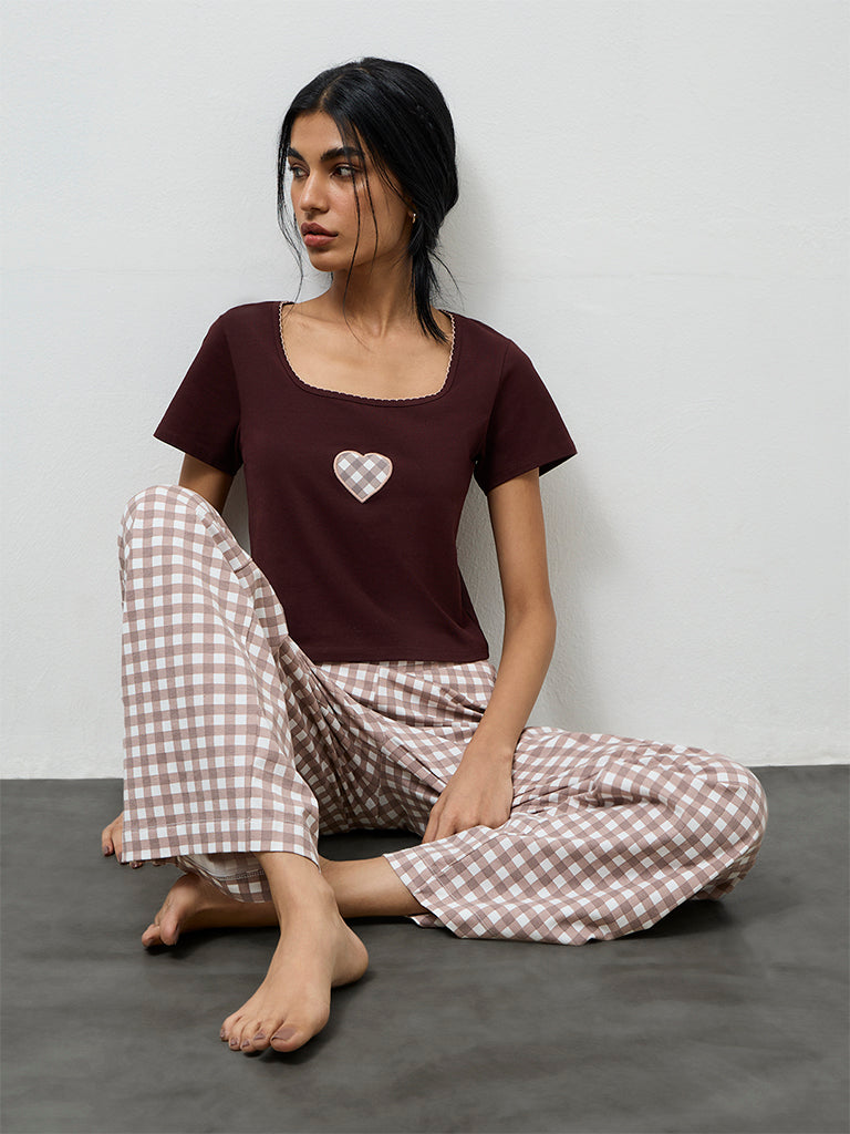 Superstar Dark Brown Embroidered Cotton-Blend T-Shirt