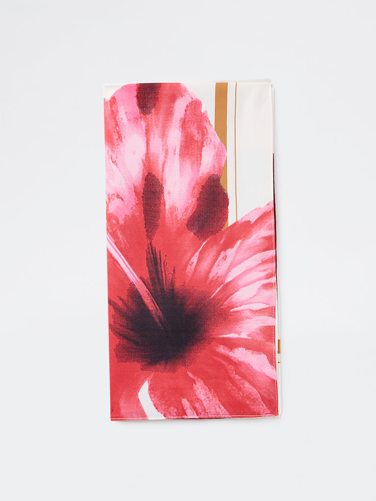Westside Accessories Off-White Hibiscus Printed Scarf