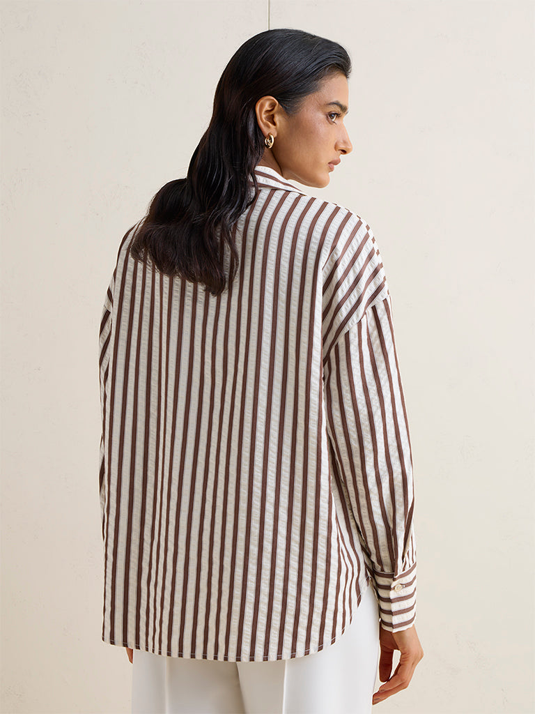 Wardrobe Brown Stripe Printed Shirt