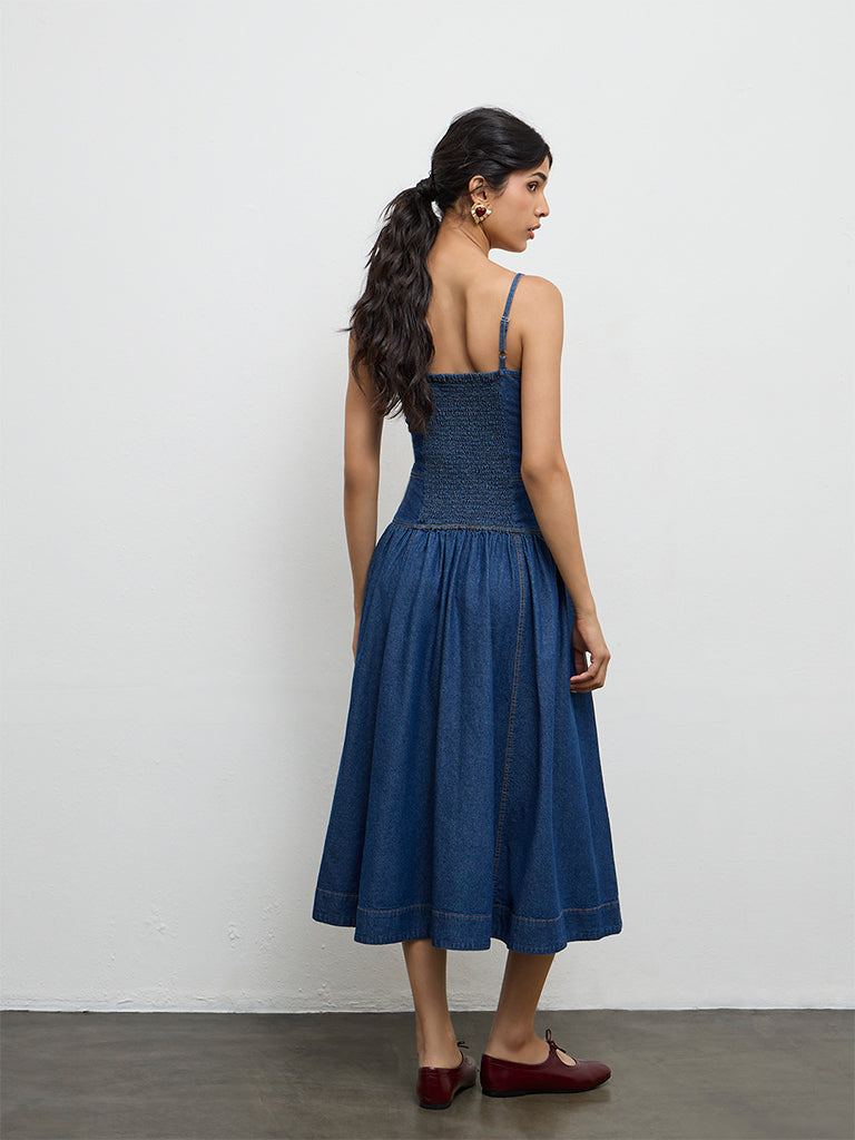 LOV Dark Blue Denim A-Line Dress