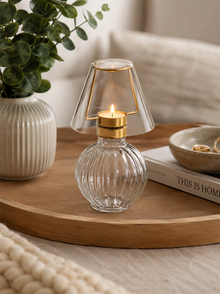 Westside Home Clear Glass Shade with Stand Tealight Holder