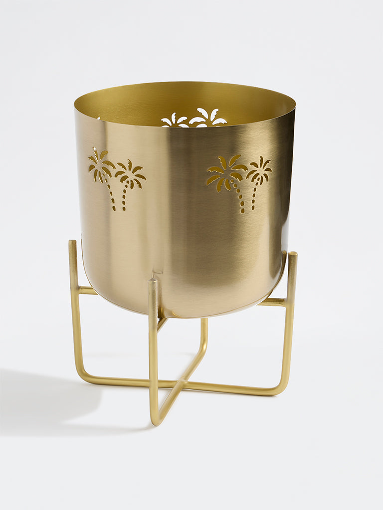 Westside Home Gold Palm Tree Design Metal Planter with Short Stand