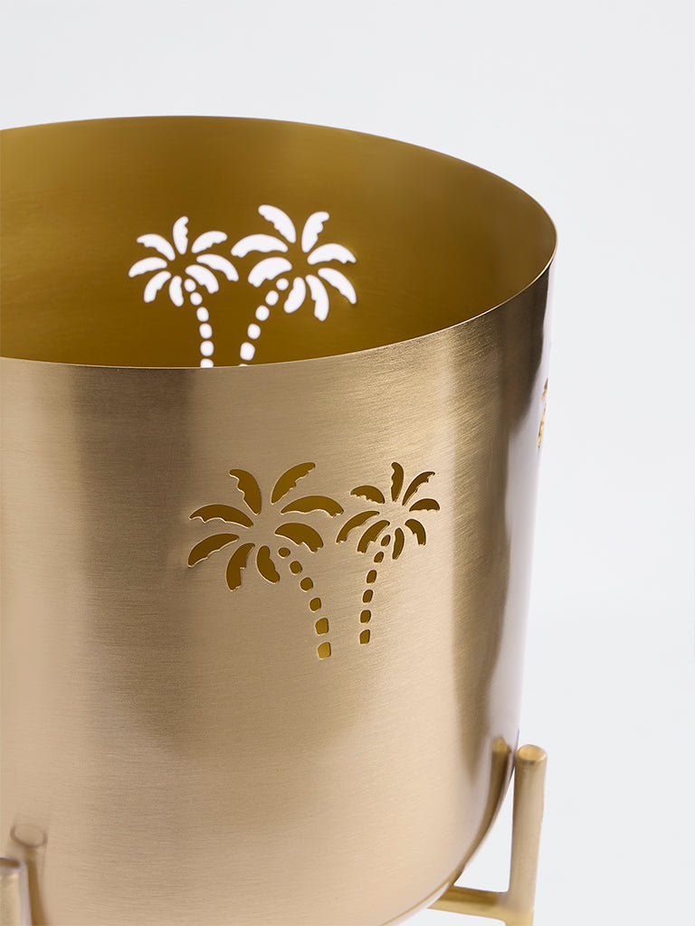 Westside Home Gold Palm Tree Design Metal Planter with Short Stand