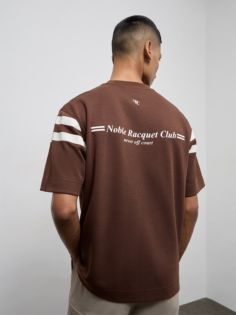 Nuoflexx Brown Typographic Relaxed-Fit Cotton-Blend T-Shirt