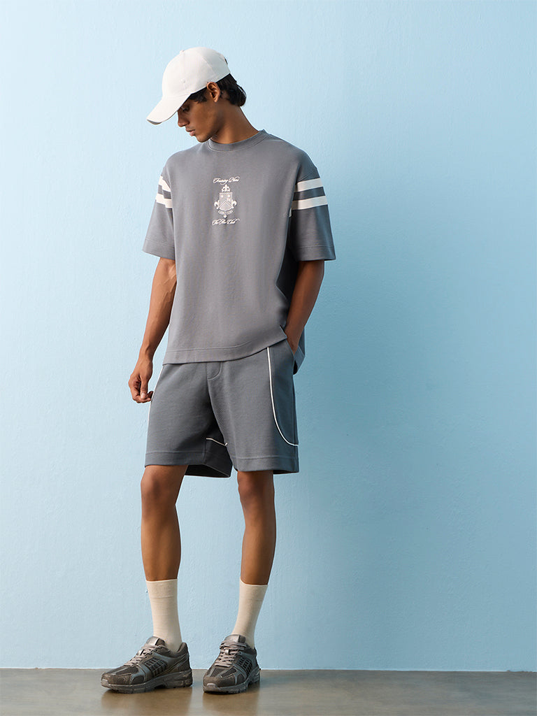 Nuoflexx Dark Grey Text-Printed Relaxed-Fit T-Shirt