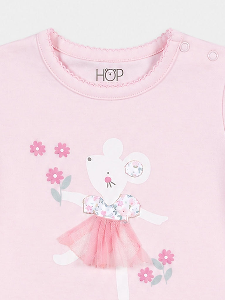 HOP Baby Girls Pink Cotton Top and Shorts Set
