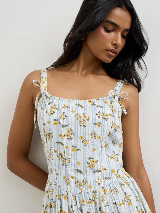 LOV Multicolor Floral Printed Cotton A-Line Dress