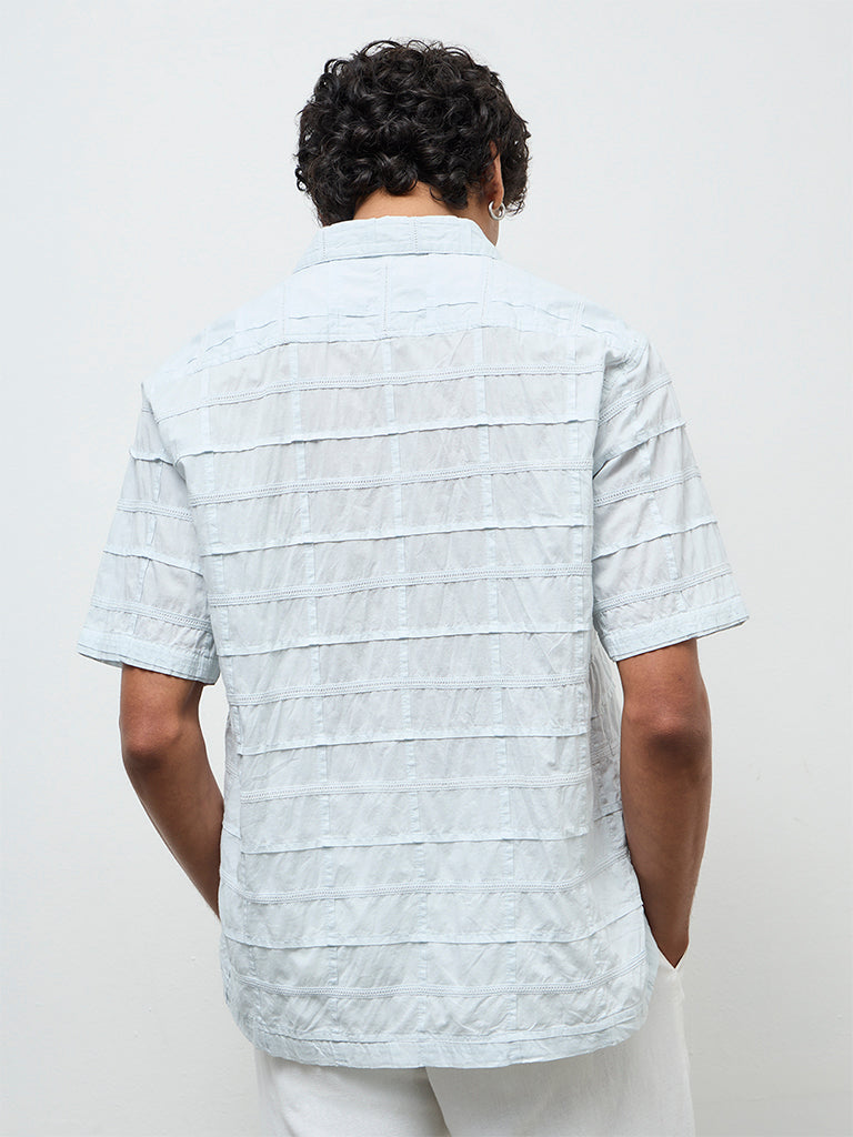 ETA Light Blue Pintuck Design Relaxed-Fit Cotton Shirt