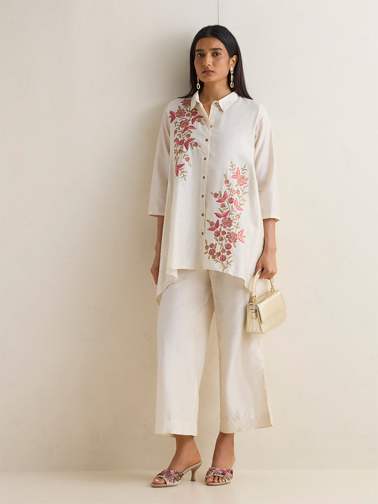 Vark Off-White Floral Embroidered Co-ord Set