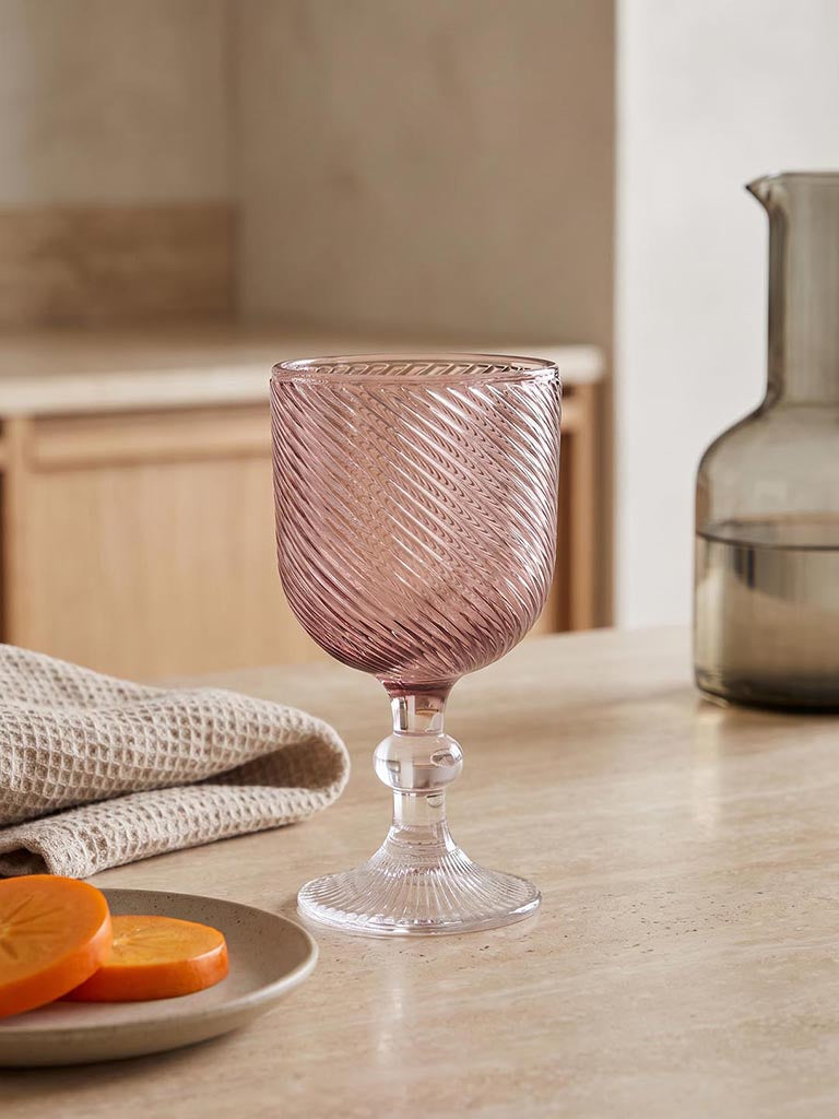 Westside Home Light Pink Ribbed Wine Glass