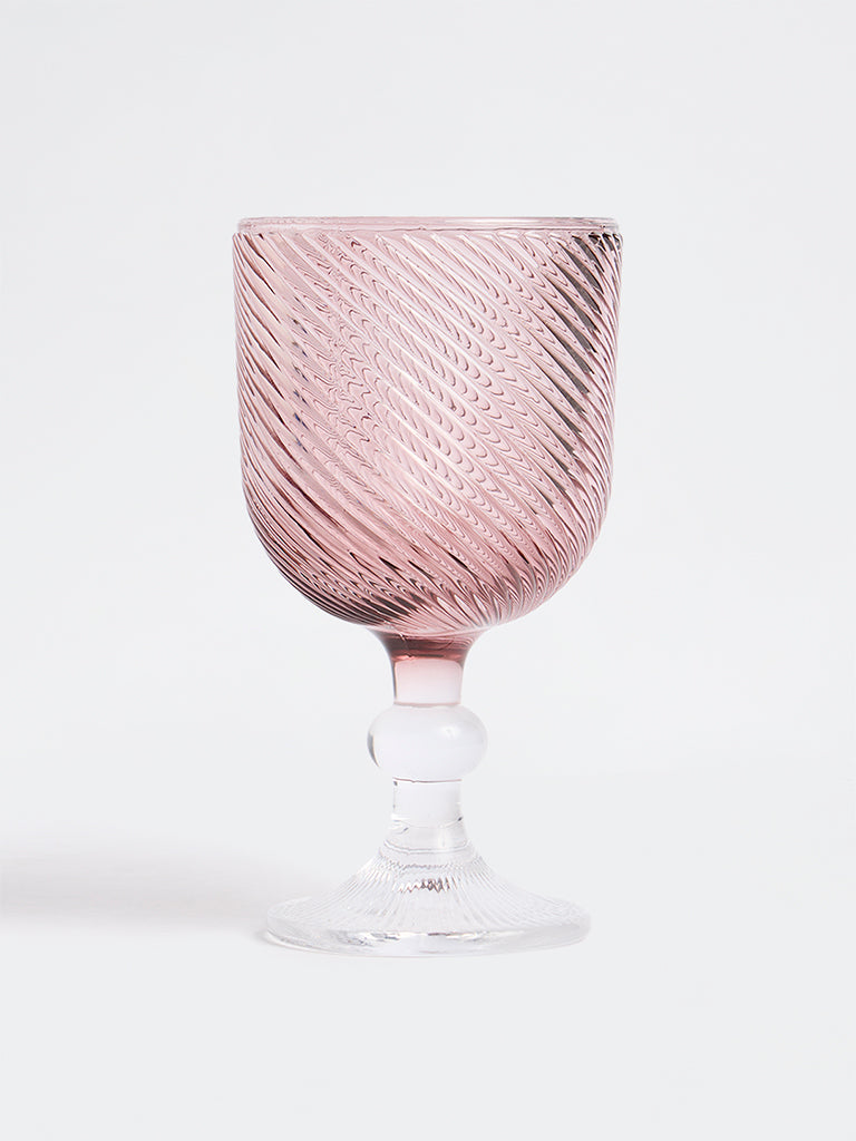 Westside Home Light Pink Ribbed Wine Glass