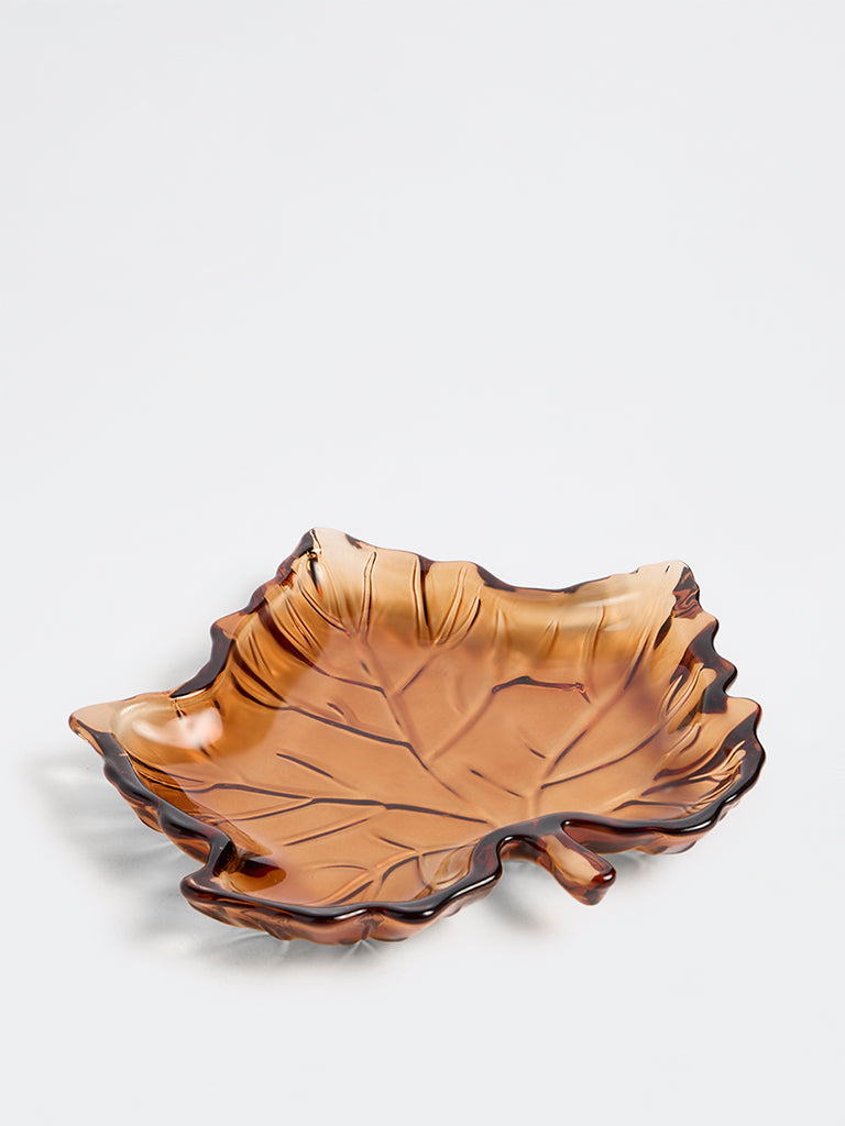 Westside Home Brown Glass Autumn Leaf Platter