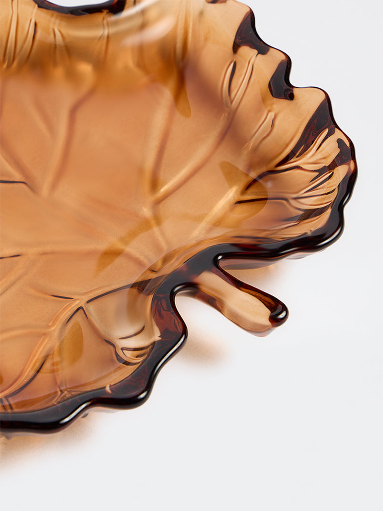 Westside Home Brown Glass Autumn Leaf Platter
