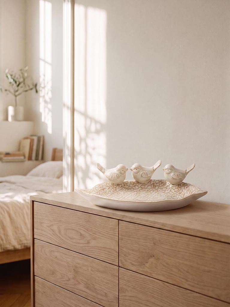 Westside Home White Ceramic Bird Platter