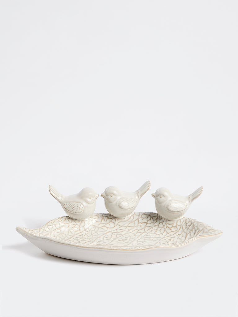 Westside Home White Ceramic Bird Platter