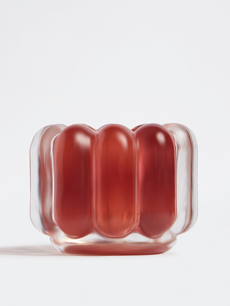 Westside Home Red Glass Ribbed Tealight Candle Holder