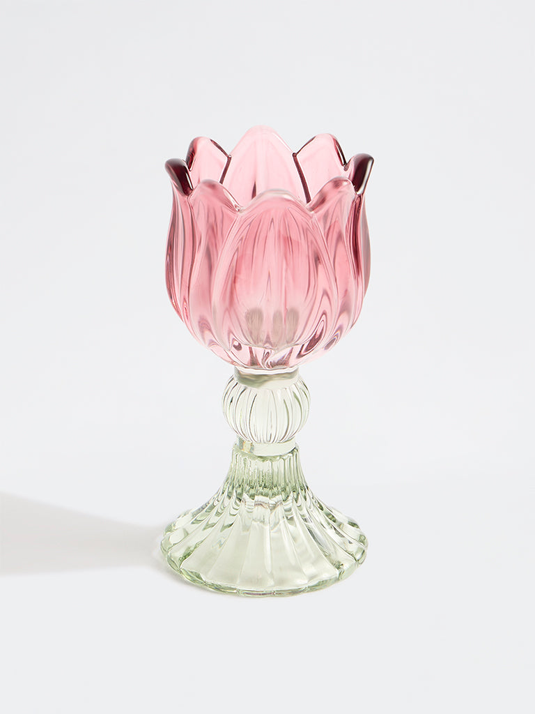 Westside Home Pink Tulip Glass Candle Holder