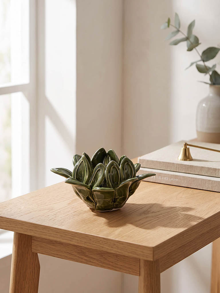 Westside Home Green Ceramic Flower Candle Holder