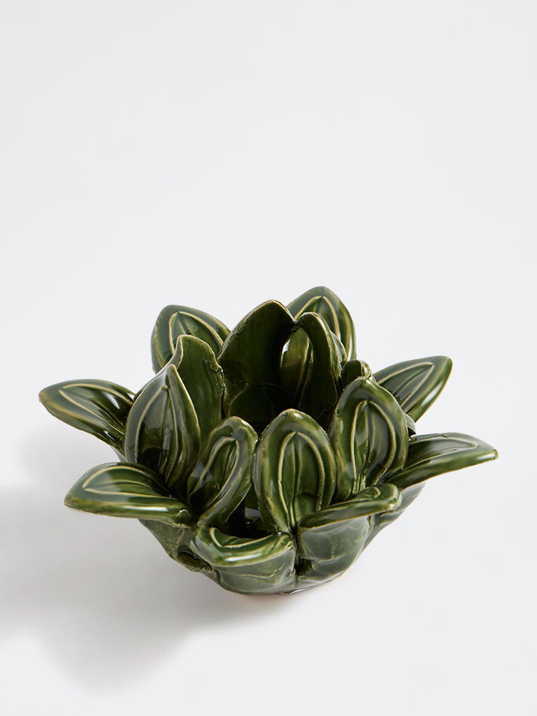 Westside Home Green Ceramic Flower Candle Holder