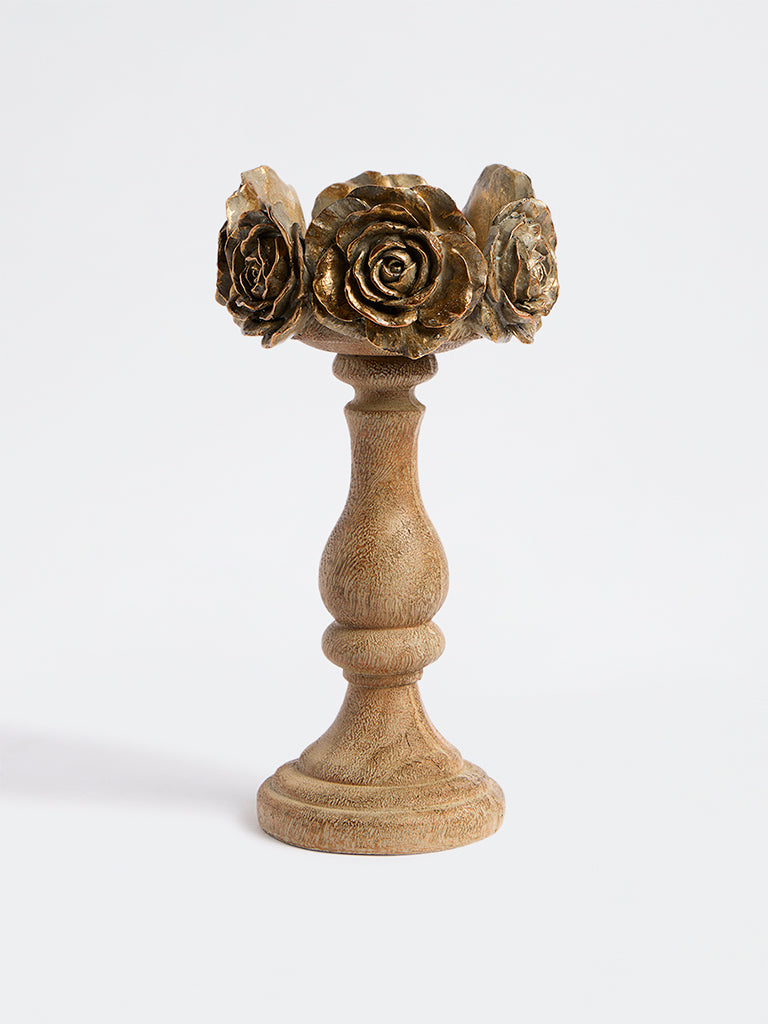Westside Home Gold Rose-Detail Candle Holder