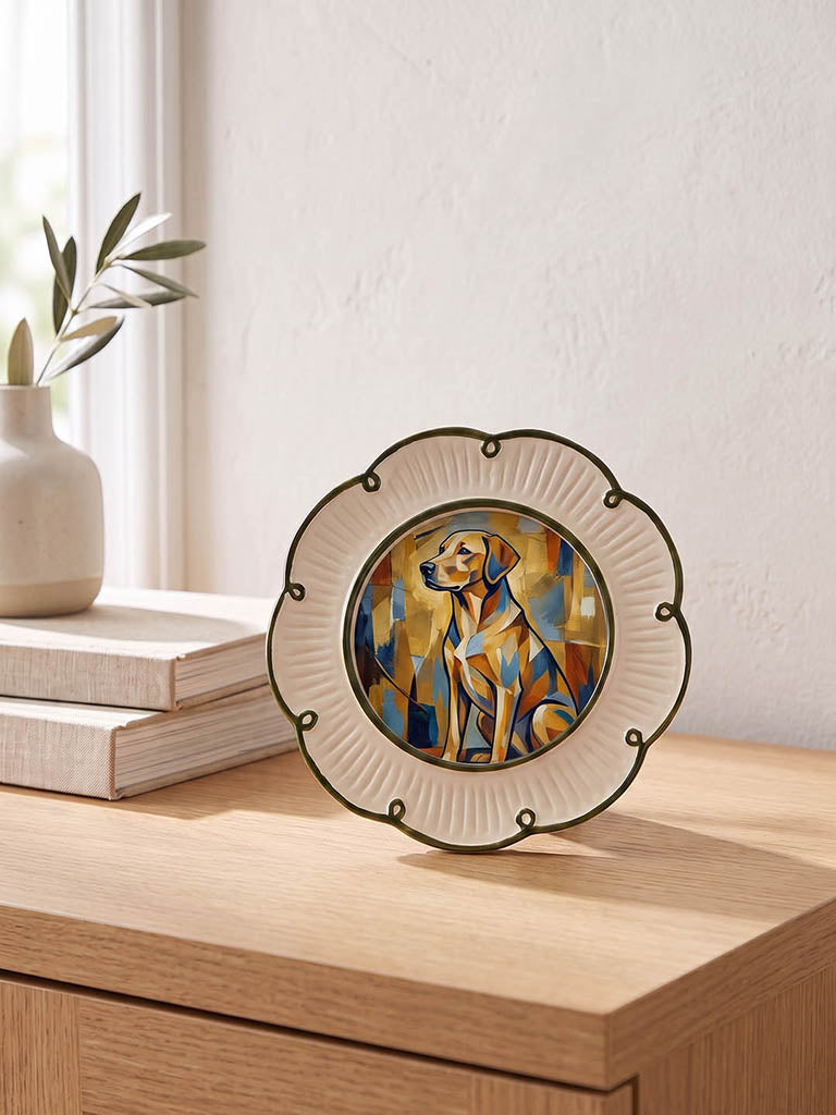 Westside Home Ivory Ceramic Ribbed Round Photo Frame