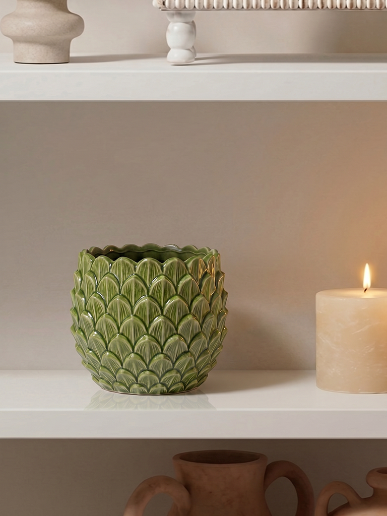 Westside Home Green 3D Leaf-Design Ceramic Pot