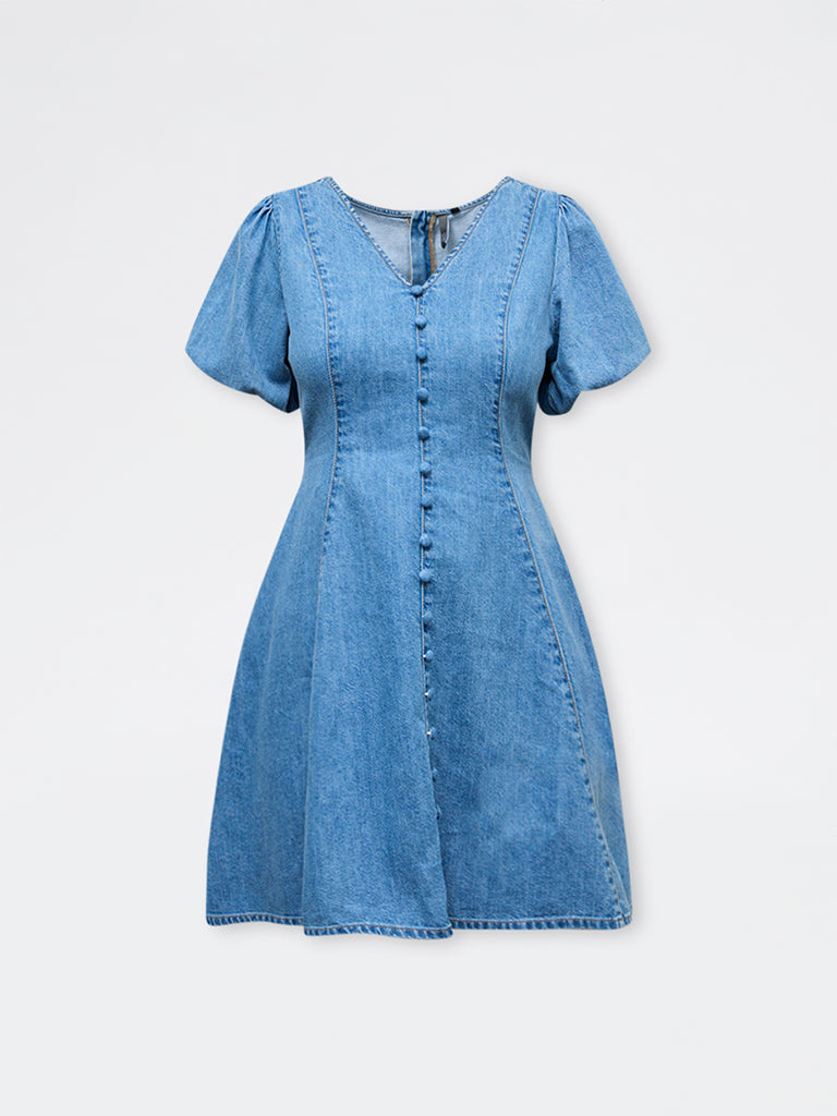 LOV Blue Washed Denim A-Line Dress