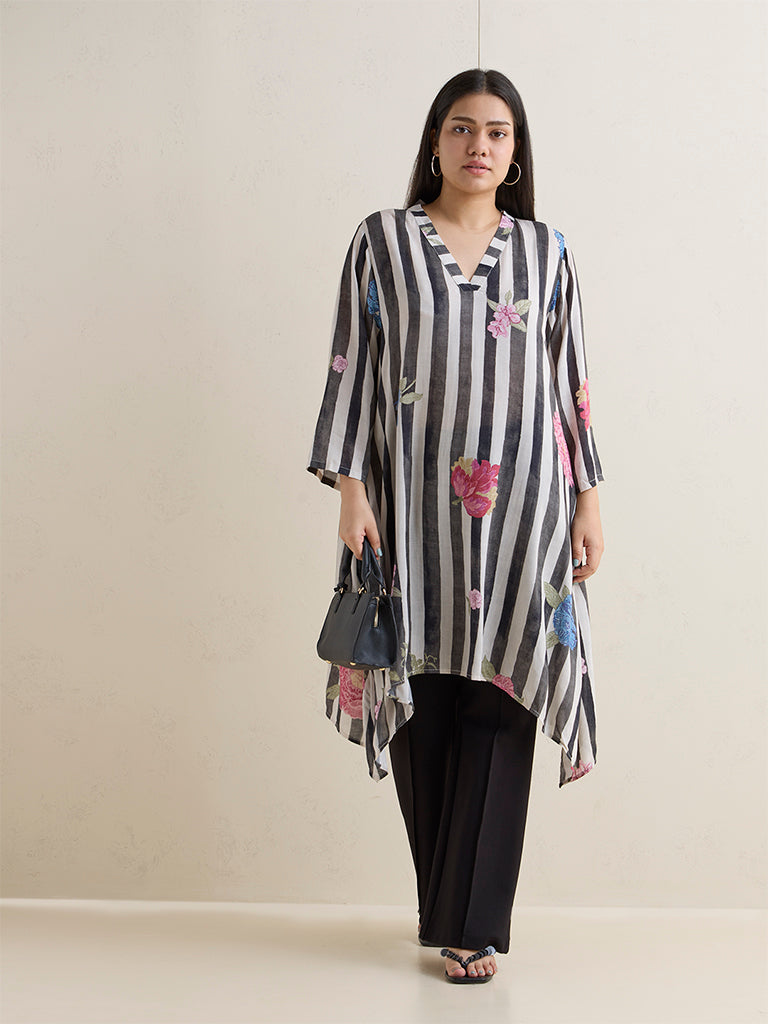 Diza Black Striped A-Line Kurta