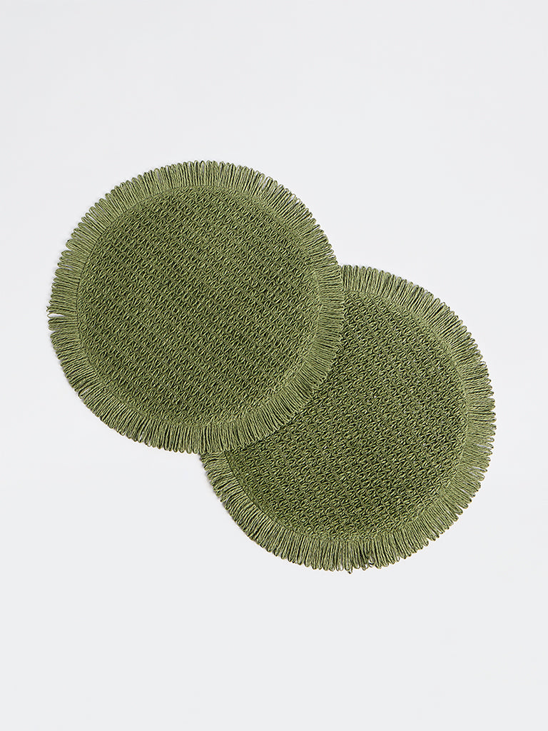 Westside Home Olive Fringe Detailed Woven Placemats - Pack of 2