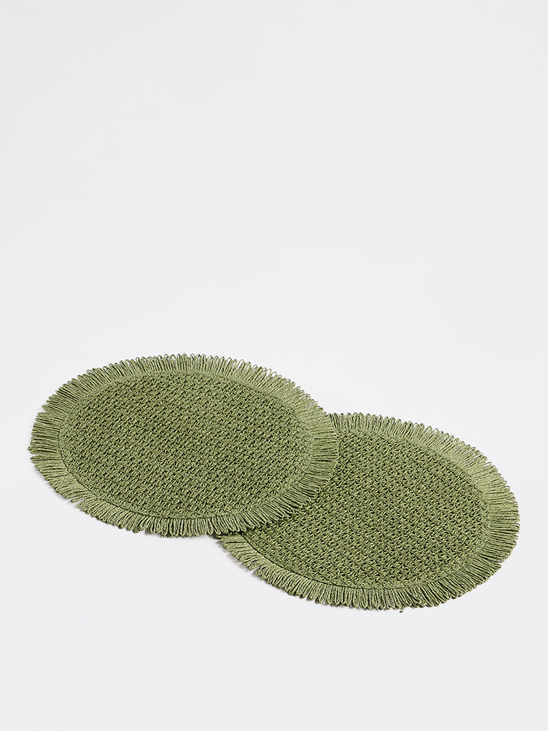 Westside Home Olive Fringe Detailed Woven Placemats - Pack of 2