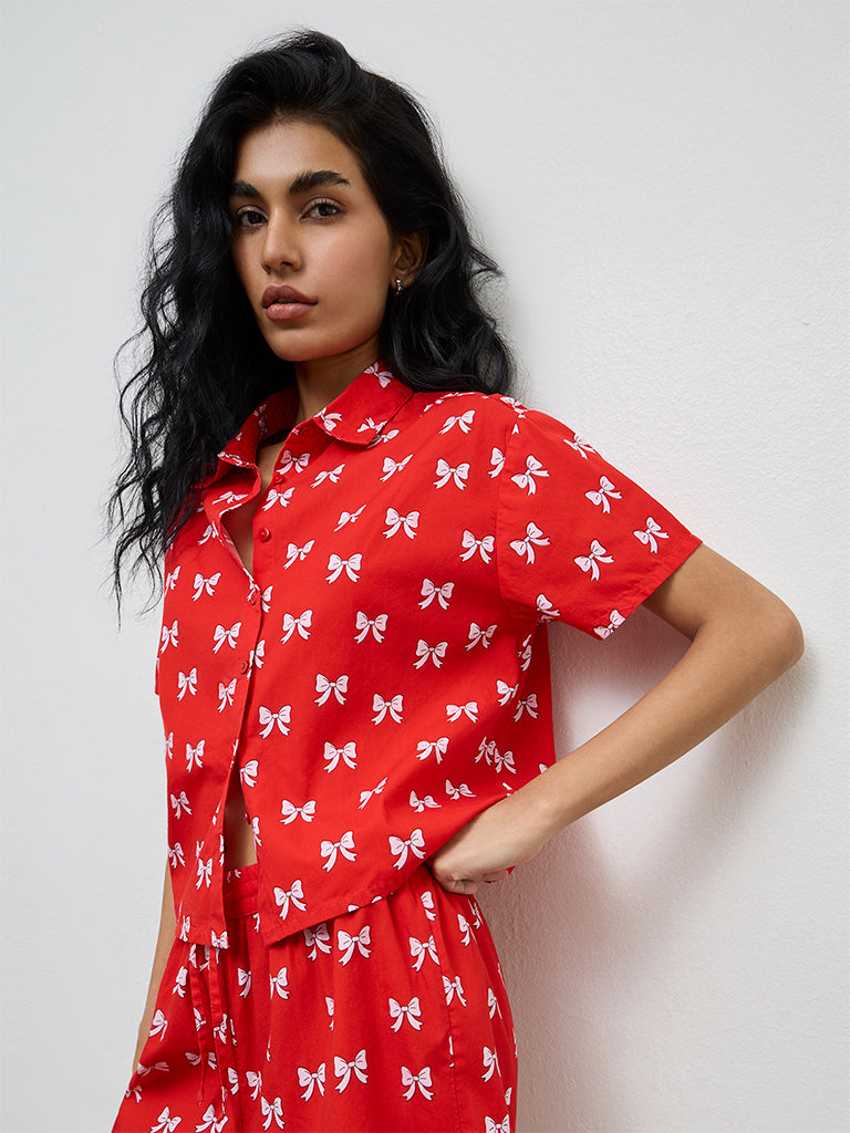 Superstar Red Bow-Printed Cotton Shirt
