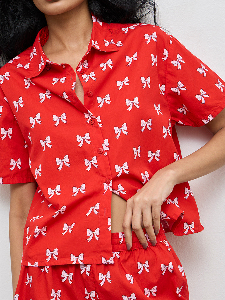 Superstar Red Bow-Printed Cotton Shirt