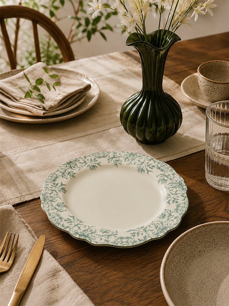 Westside Home Off-White Floral Printed Jardin Dinner Plate