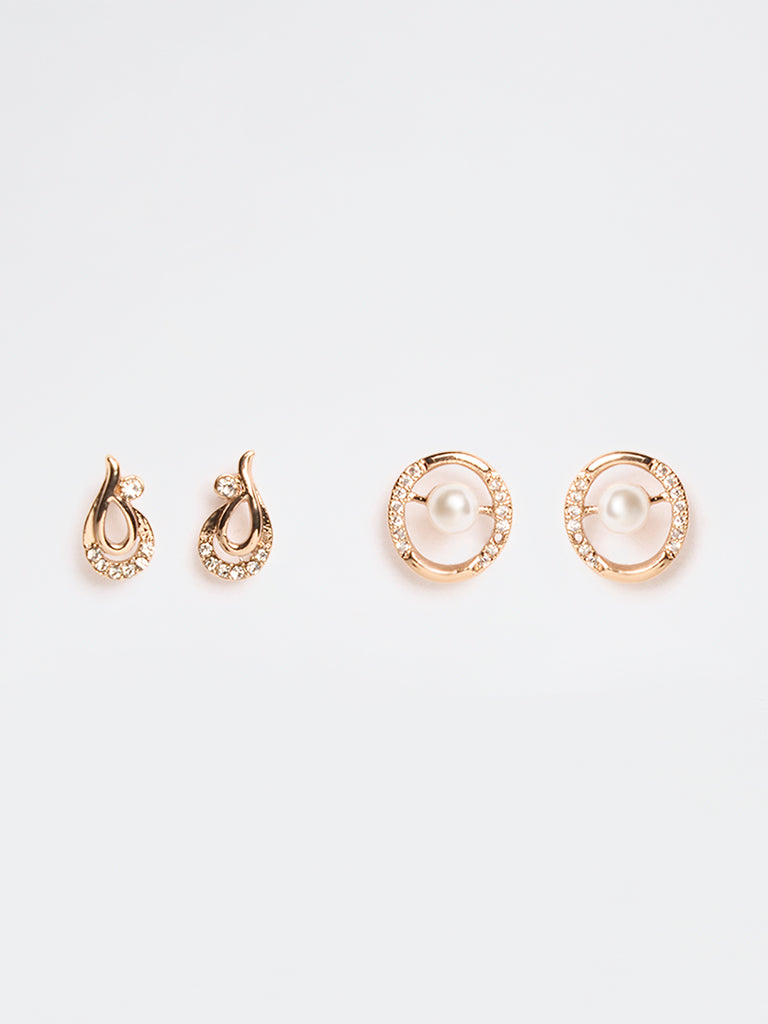Westside Accessories Gold Embellished Stud Earrings - Pack of 2