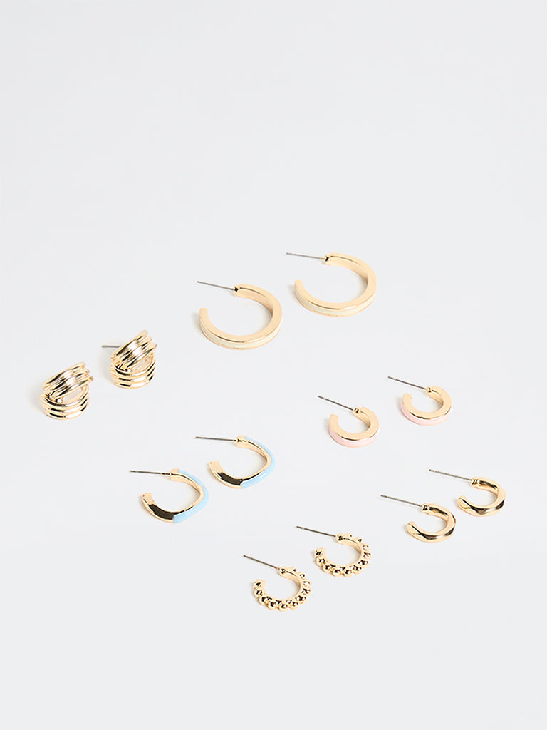 Westside Accessories Gold Textured Hoops Earrings - Pack of 6