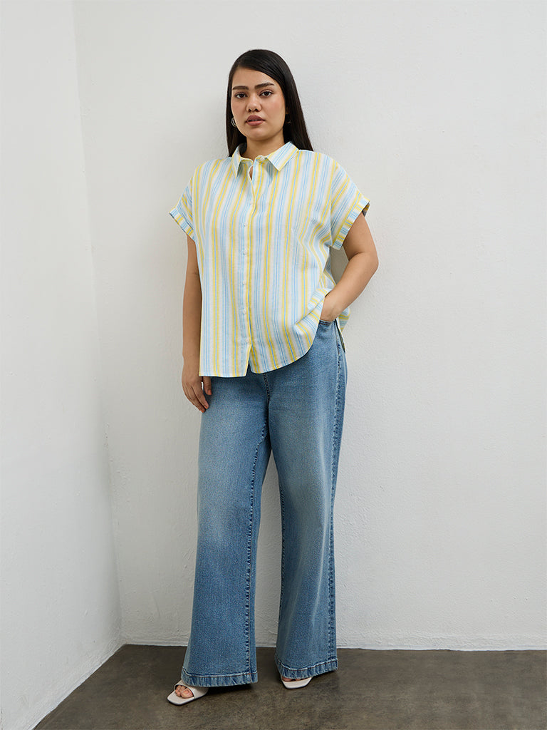 Gia Blue and Yellow Striped Cotton Shirt