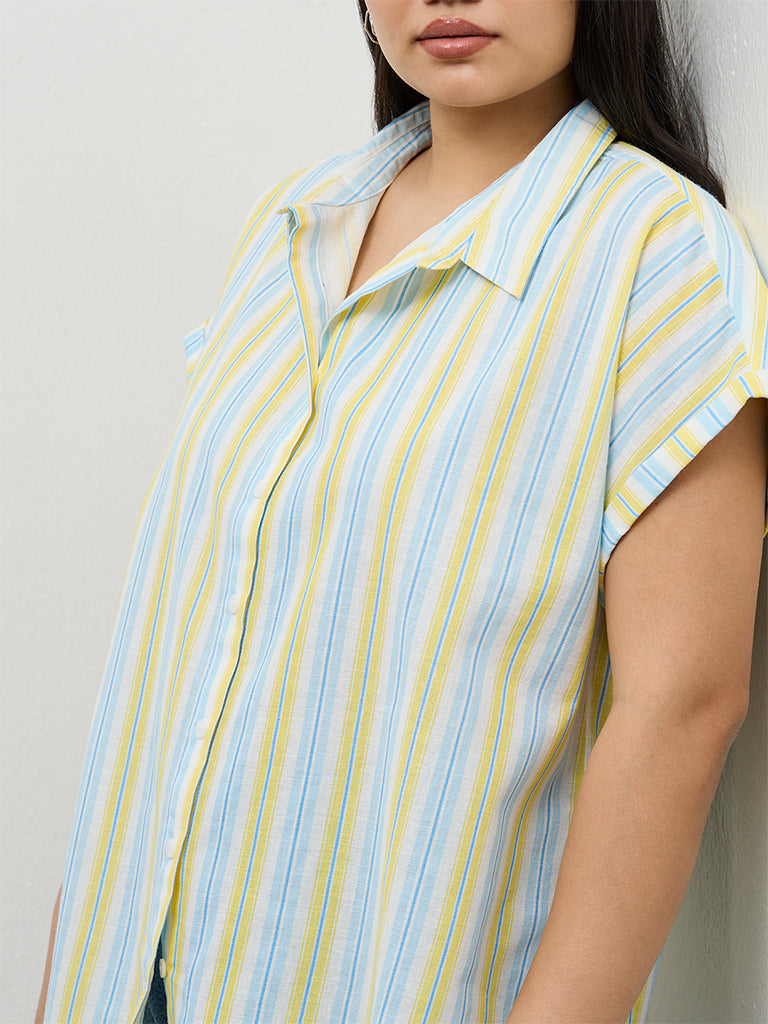 Gia Blue and Yellow Striped Cotton Shirt