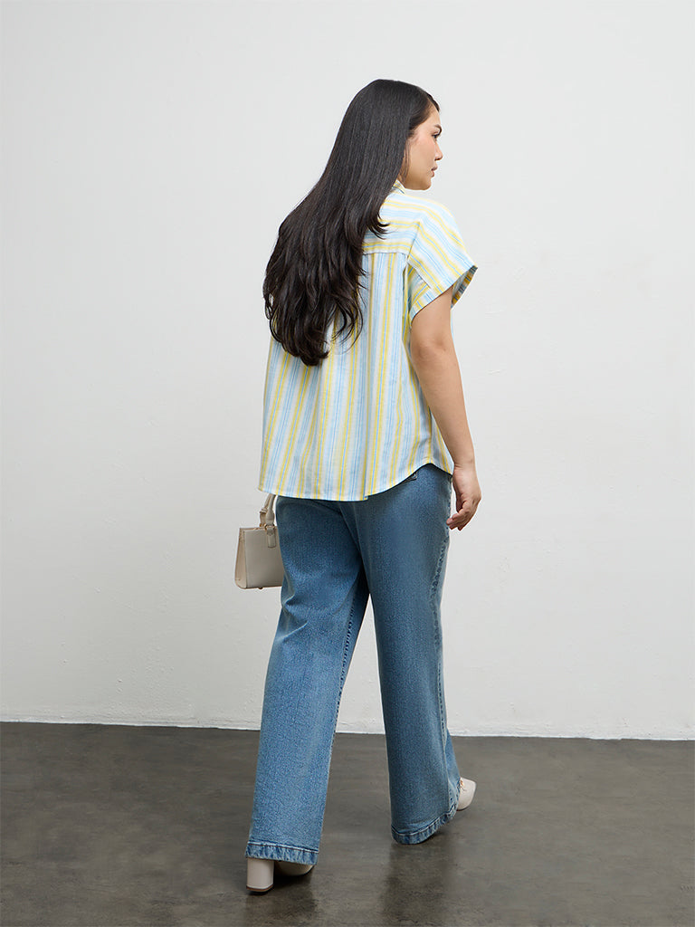 Gia Blue and Yellow Striped Cotton Shirt