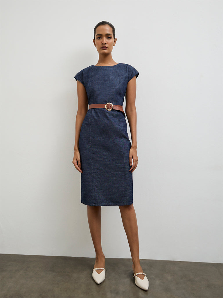 Wardrobe Indigo Denim A-Line Dress with Belt