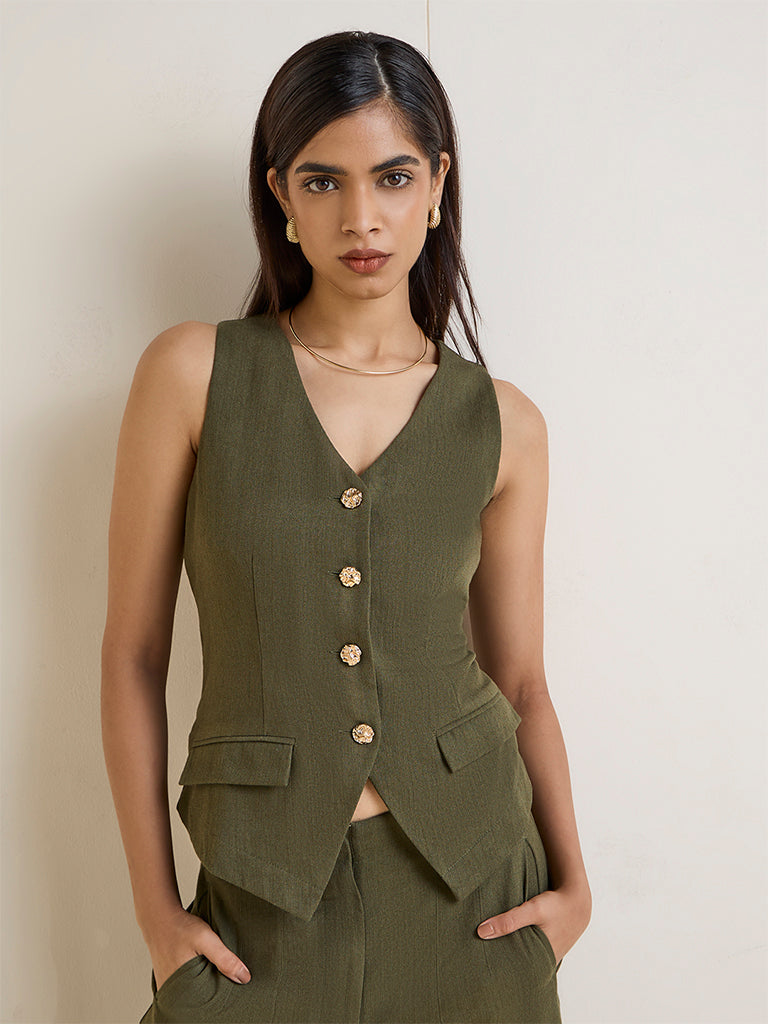 Wardrobe Olive Solid Waistcoat