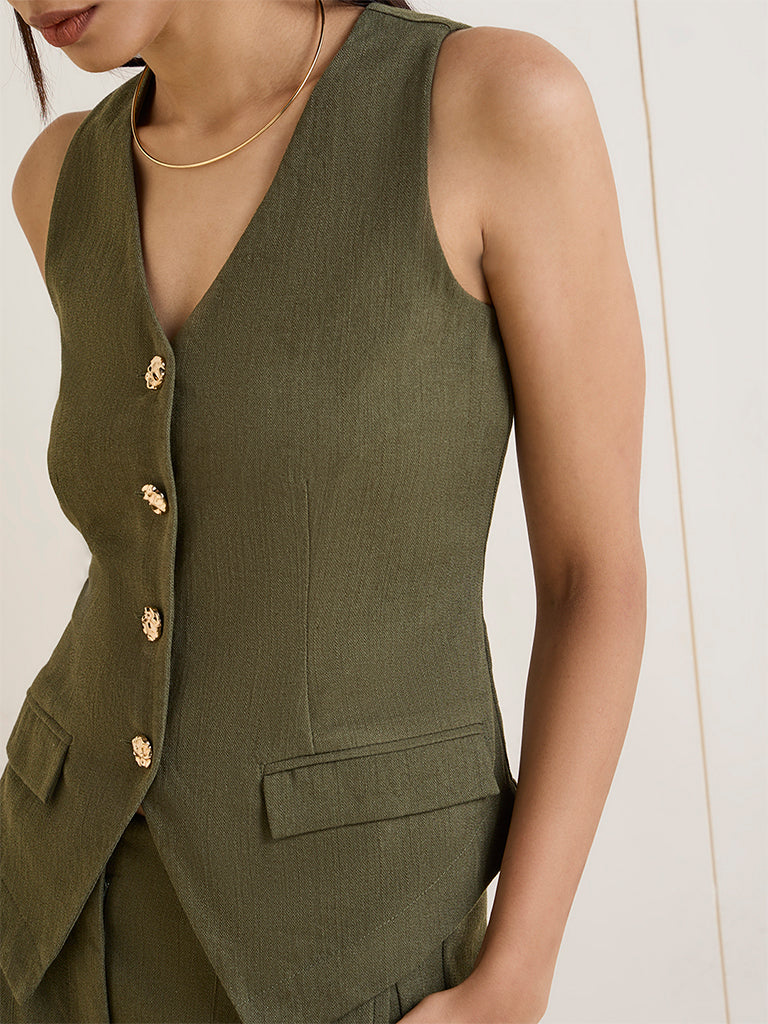 Wardrobe Olive Solid Waistcoat
