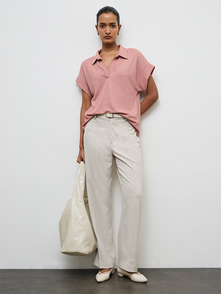 Wardrobe Dusty Pink Textured T-Shirt