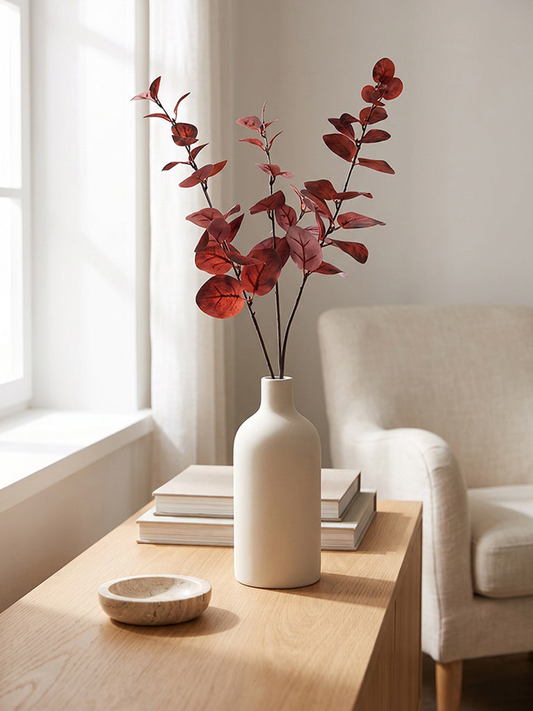 Westside Home Red Artificial Eucalyptus Leaf Stem