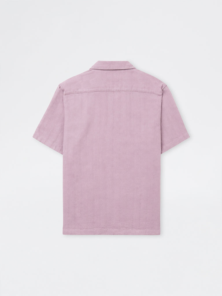 WES Casuals Dusty Pink Sefl-Striped Relaxed-Fit Cotton Shirt
