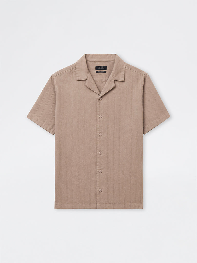 WES Casuals Light Brown Relaxed-Fit Cotton Shirt