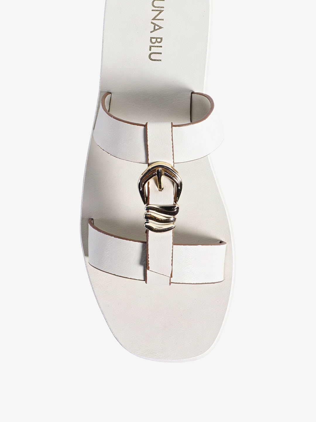 LUNA BLU Ivory Metallic Buckle T-Strap Sandals