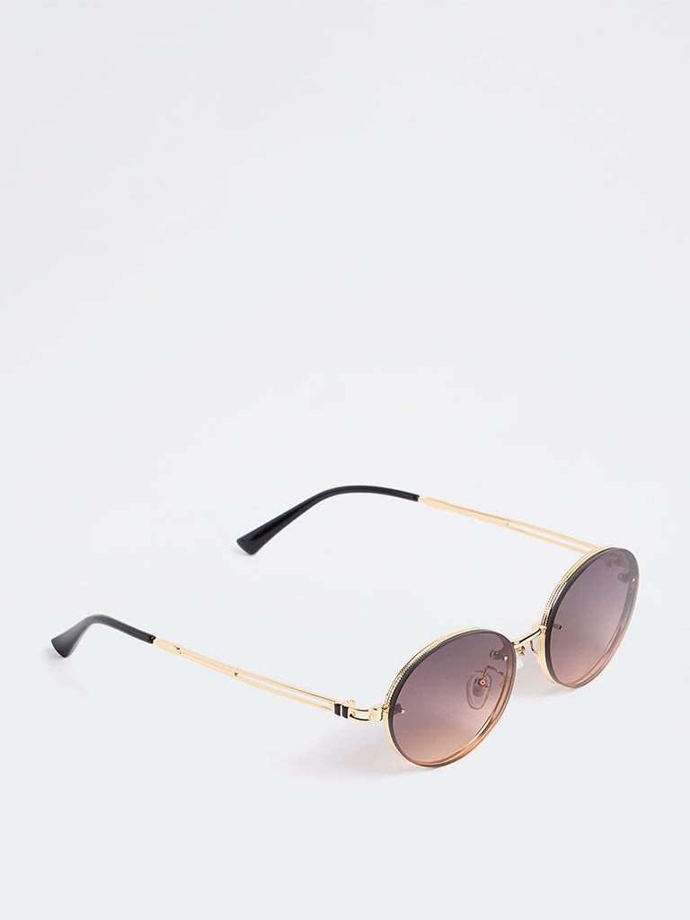 Westside Accessories Brown Oval Sunglasses - Comes with a Pouch and Cleaning Cloth