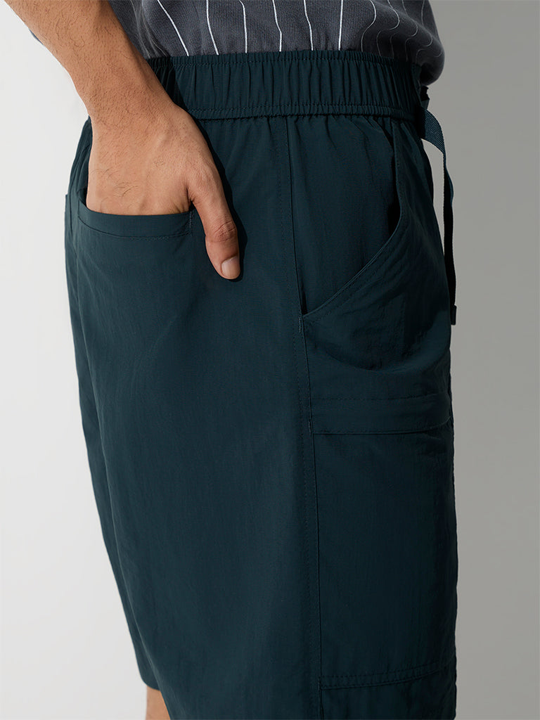 Nuoflexx Dark Green Relaxed-Fit Mid-Rise Shorts