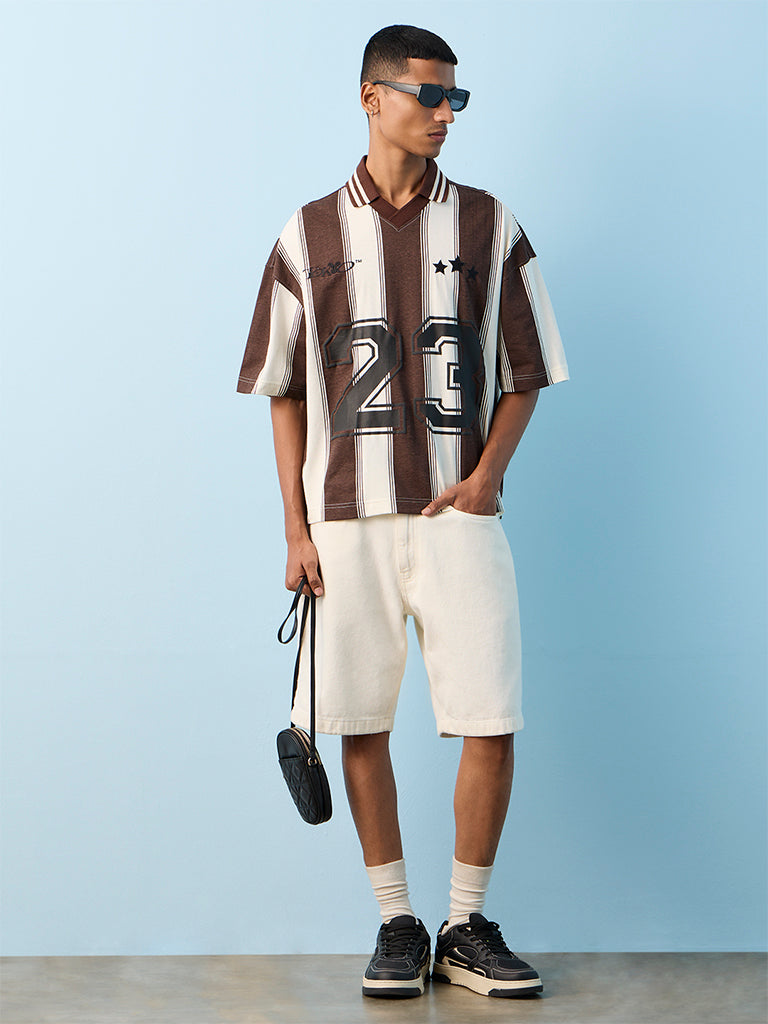 Nuon Brown Printed Relaxed-Fit T-Shirt